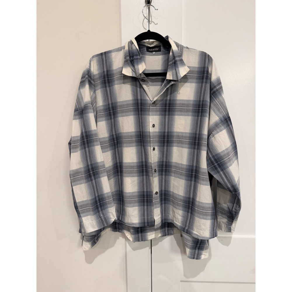 Eskandar Plaid Button Down Women 0 US S M EUC Oversized Minimalist Quiet Luxury